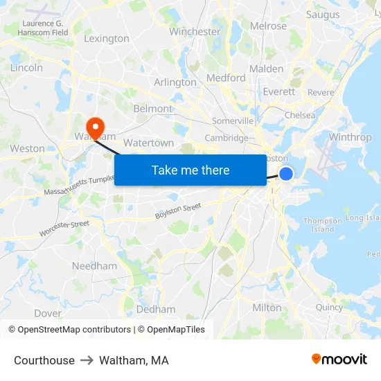 Courthouse to Waltham, MA map