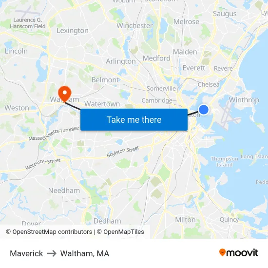 Maverick to Waltham, MA map