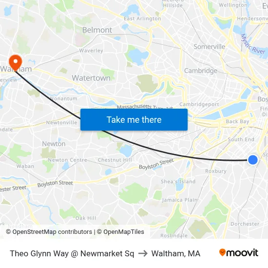 Theo Glynn Way @ Newmarket Sq to Waltham, MA map