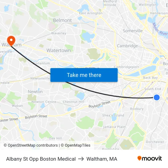 Albany St Opp Boston Medical to Waltham, MA map