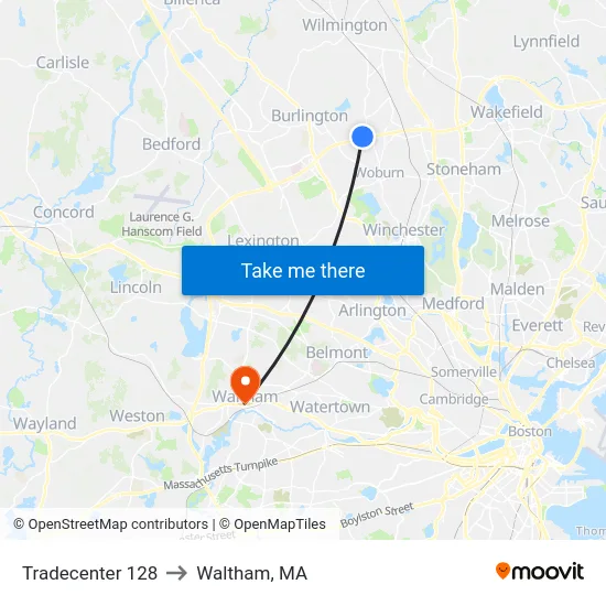 Tradecenter 128 to Waltham, MA map