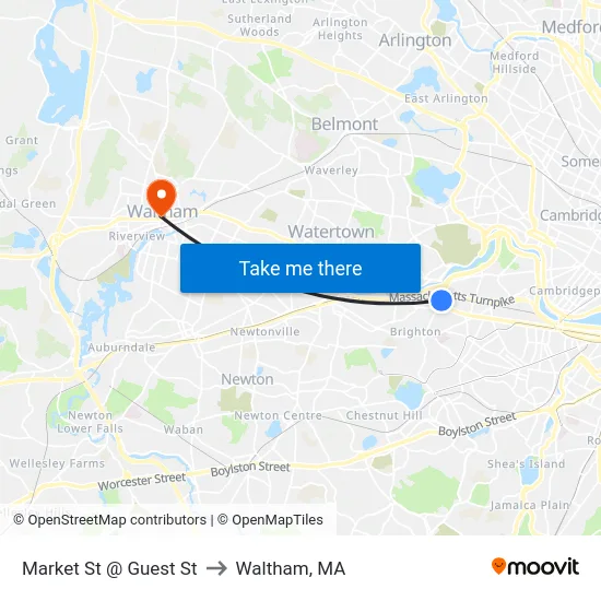 Market St @ Guest St to Waltham, MA map