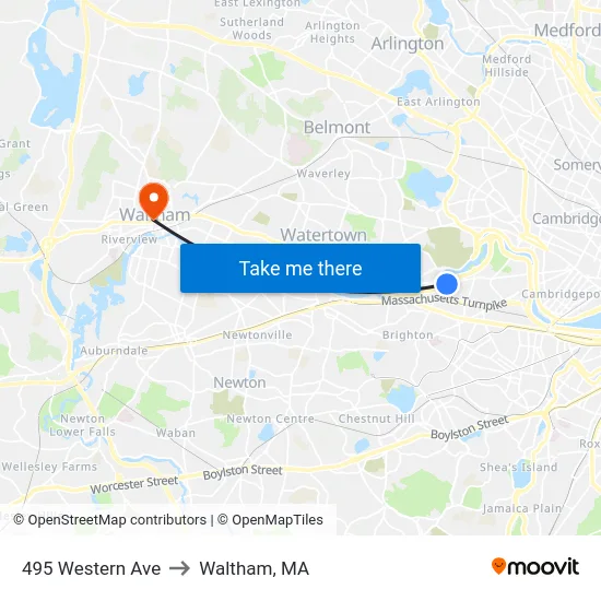 495 Western Ave to Waltham, MA map