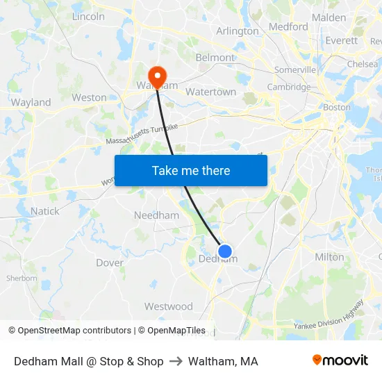 Dedham Mall @ Stop & Shop to Waltham, MA map