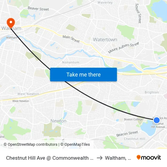 Chestnut Hill Ave @ Commonwealth Ave to Waltham, MA map