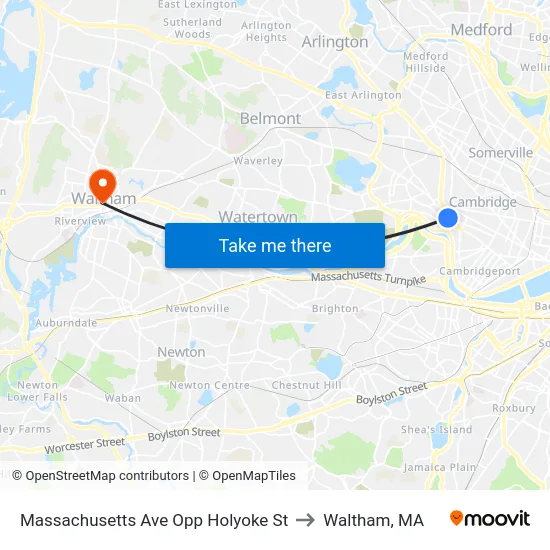 Massachusetts Ave Opp Holyoke St to Waltham, MA map