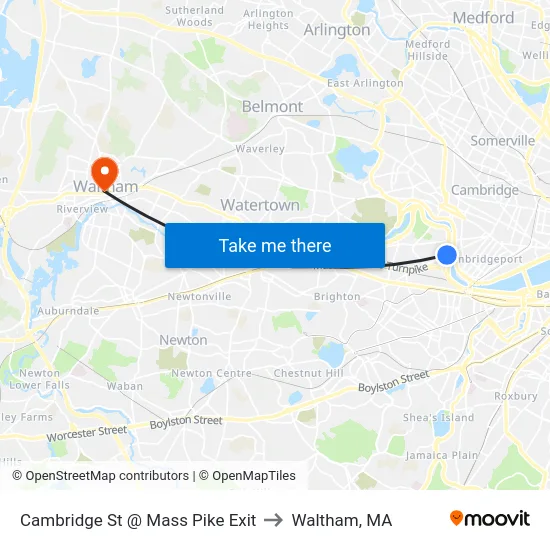 Cambridge St @ Mass Pike Exit to Waltham, MA map