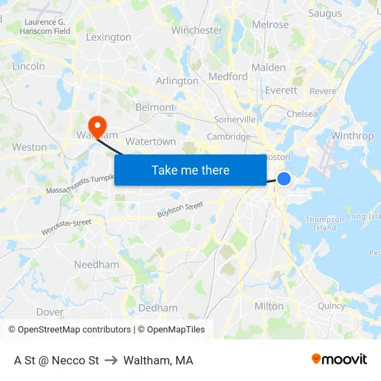 A St @ Necco St to Waltham, MA map