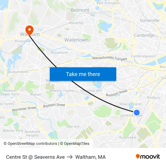 Centre St @ Seaverns Ave to Waltham, MA map