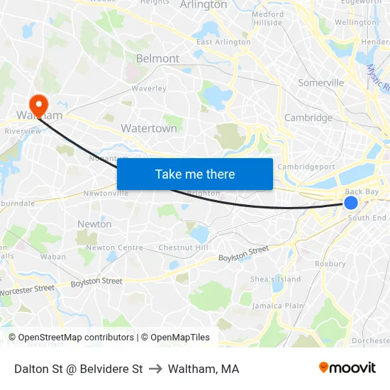 Dalton St @ Belvidere St to Waltham, MA map
