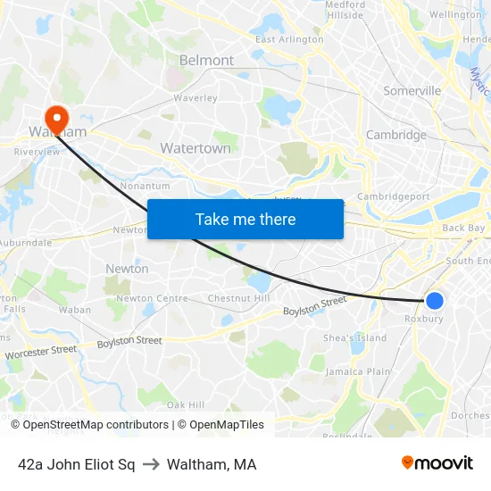42a John Eliot Sq to Waltham, MA map