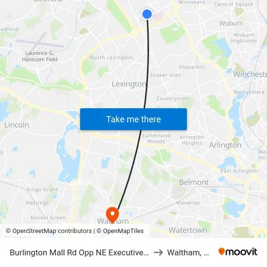 Burlington Mall Rd Opp NE Executive Pk to Waltham, MA map