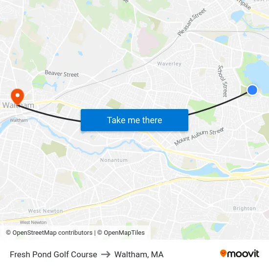 Fresh Pond Golf Course to Waltham, MA map