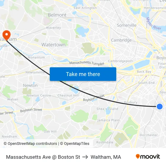 Massachusetts Ave @ Boston St to Waltham, MA map