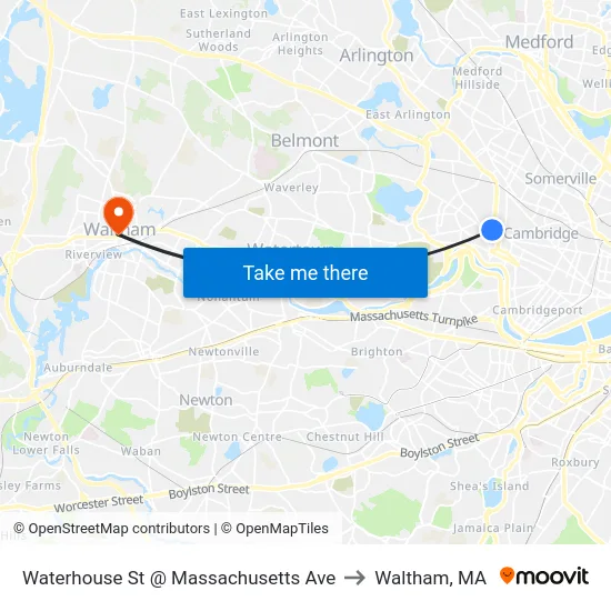 Waterhouse St @ Massachusetts Ave to Waltham, MA map
