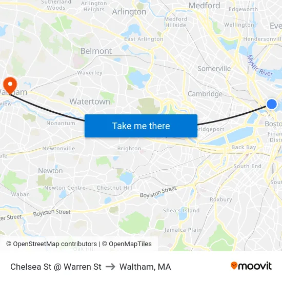 Chelsea St @ Warren St to Waltham, MA map