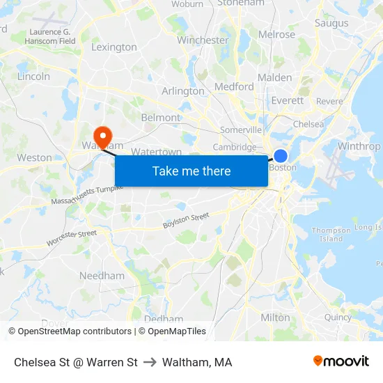 Chelsea St @ Warren St to Waltham, MA map