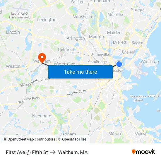 First Ave @ Fifth St to Waltham, MA map