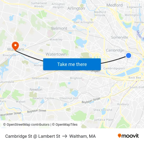 Cambridge St @ Lambert St to Waltham, MA map