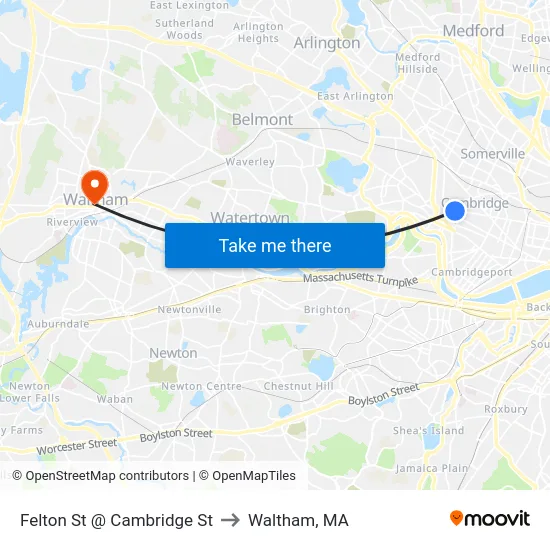 Felton St @ Cambridge St to Waltham, MA map