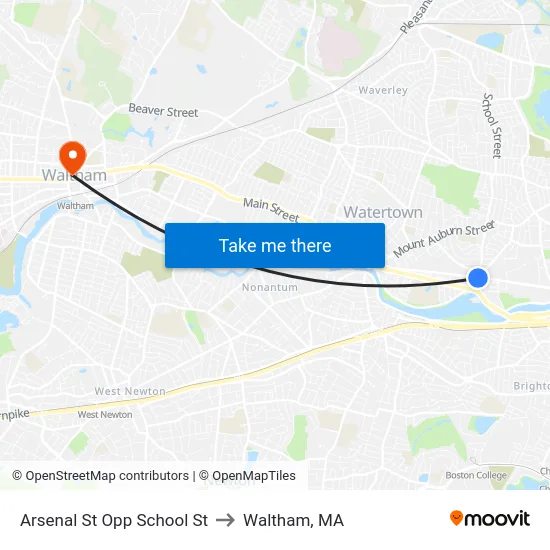 Arsenal St Opp School St to Waltham, MA map