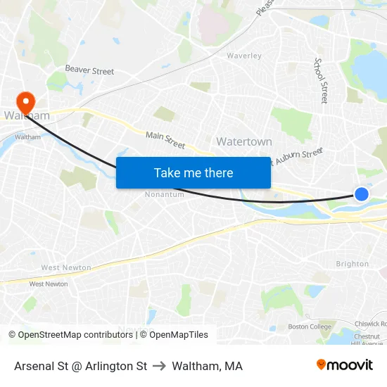 Arsenal St @ Arlington St to Waltham, MA map