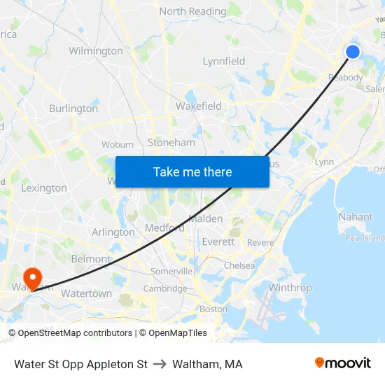 Water St Opp Appleton St to Waltham, MA map