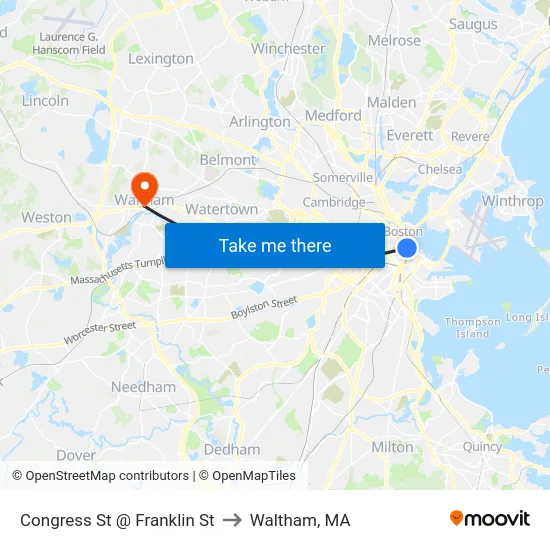 Congress St @ Franklin St to Waltham, MA map