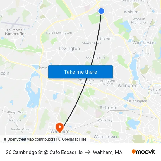 26 Cambridge St @ Cafe Escadrille to Waltham, MA map