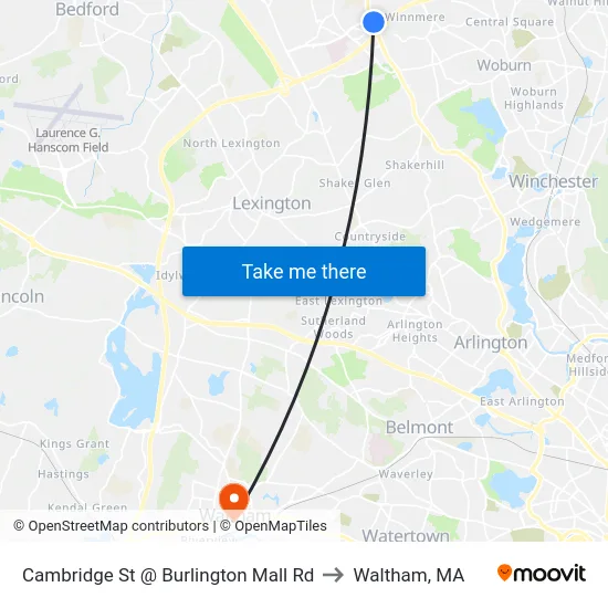 Cambridge St @ Burlington Mall Rd to Waltham, MA map