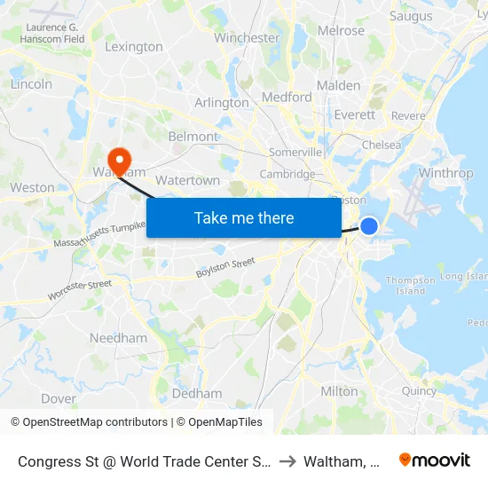 Congress St @ World Trade Center Sta to Waltham, MA map
