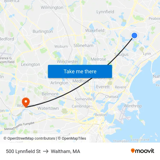 500 Lynnfield St to Waltham, MA map