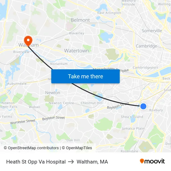 Heath St Opp Va Hospital to Waltham, MA map