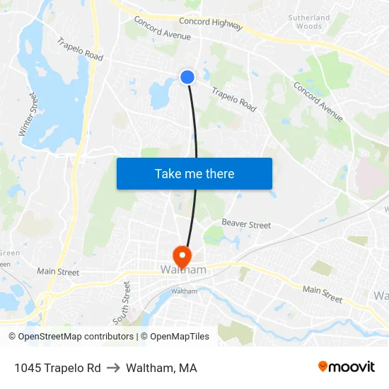1045 Trapelo Rd to Waltham, MA map