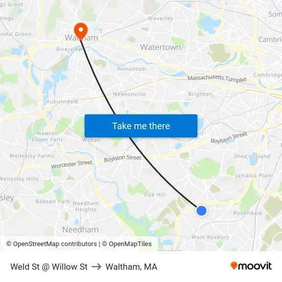 Weld St @ Willow St to Waltham, MA map