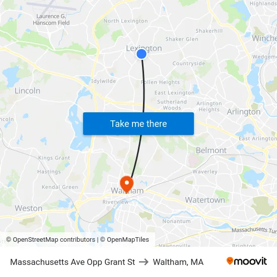 Massachusetts Ave Opp Grant St to Waltham, MA map