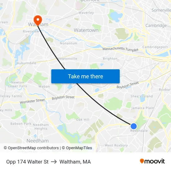 Opp 174 Walter St to Waltham, MA map