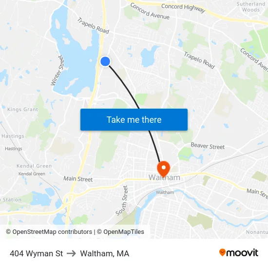 404 Wyman St to Waltham, MA map