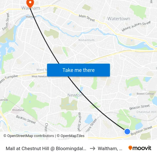 Mall at Chestnut Hill @ Bloomingdale's to Waltham, MA map