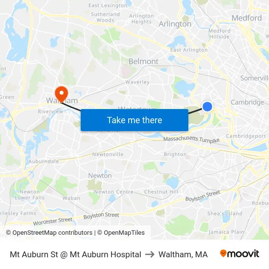 Mt Auburn St @ Mt Auburn Hospital to Waltham, MA map