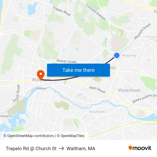 Trapelo Rd @ Church St to Waltham, MA map