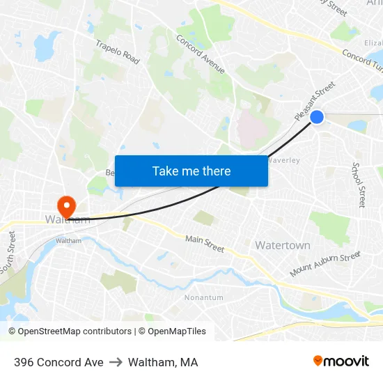 396 Concord Ave to Waltham, MA map