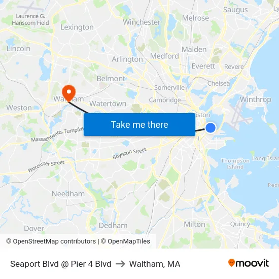 Seaport Blvd @ Pier 4 Blvd to Waltham, MA map