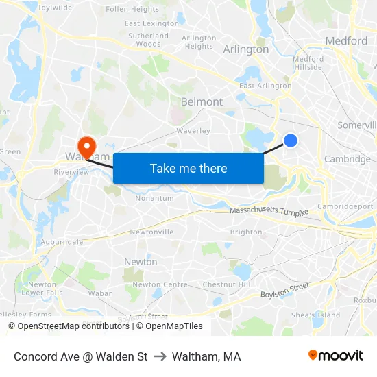 Concord Ave @ Walden St to Waltham, MA map
