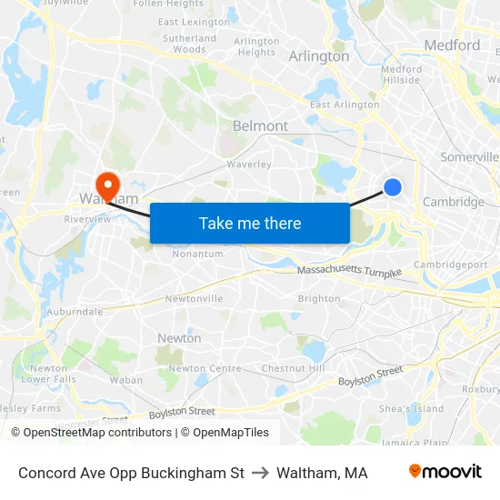 Concord Ave Opp Buckingham St to Waltham, MA map
