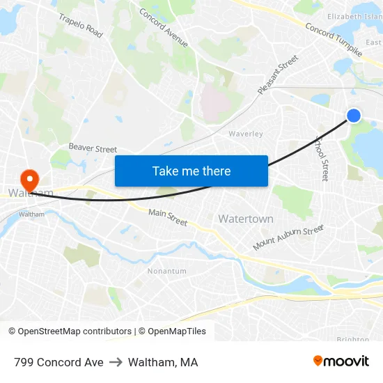 799 Concord Ave to Waltham, MA map