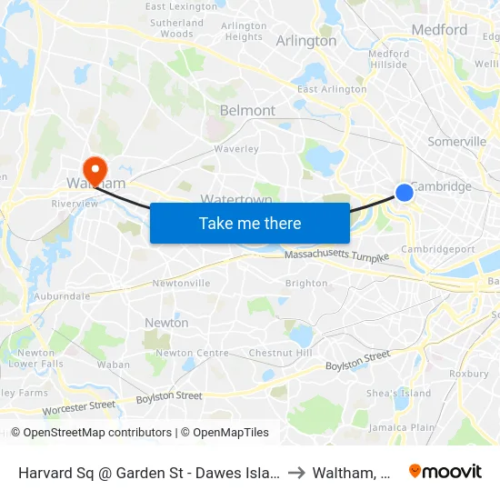 Harvard Sq @ Garden St - Dawes Island to Waltham, MA map