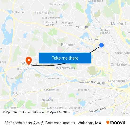 Massachusetts Ave @ Cameron Ave to Waltham, MA map