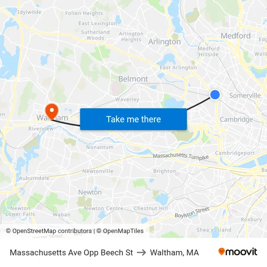 Massachusetts Ave Opp Beech St to Waltham, MA map