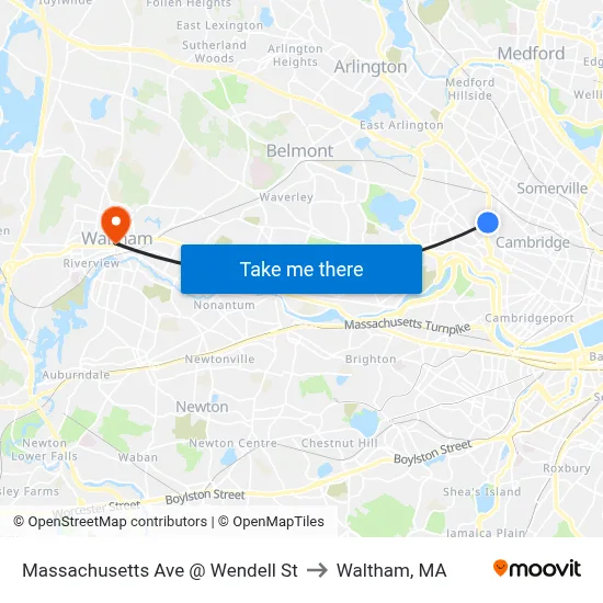 Massachusetts Ave @ Wendell St to Waltham, MA map